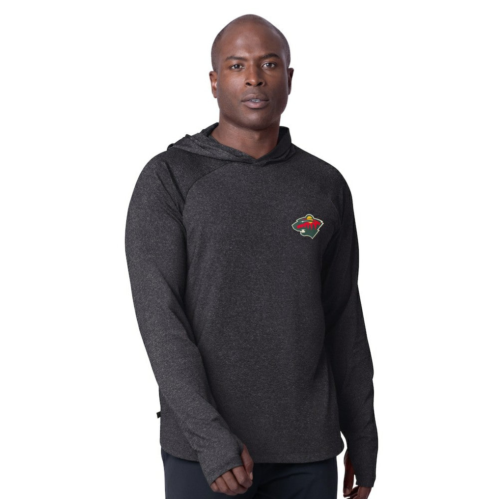 NHL Black Minnesota Wild MSX by Michael Strahan Fast Track Raglan Long Sleeve Hoodie T-Shirt