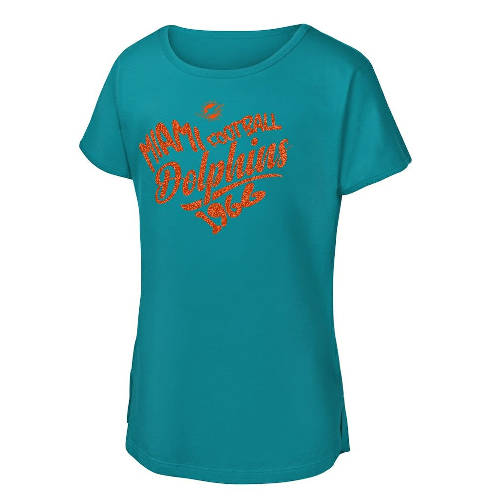 Girls Youth Script Heart Dolman T-Shirt - Miami Dolphins