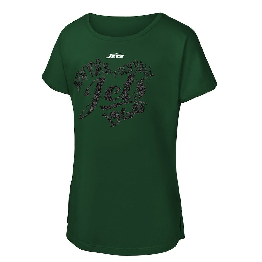 Girls Youth Script Heart Dolman T-Shirt - New York Jets