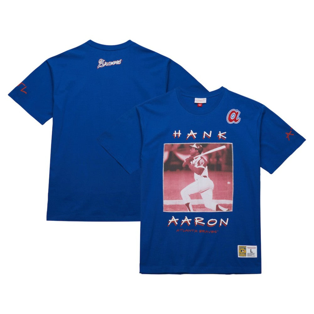 MLB Hank Aaron Atlanta Braves Mitchell & Ness Cooperstown Collection Heavyweight Premium Player Vintage Logo T-Shirt