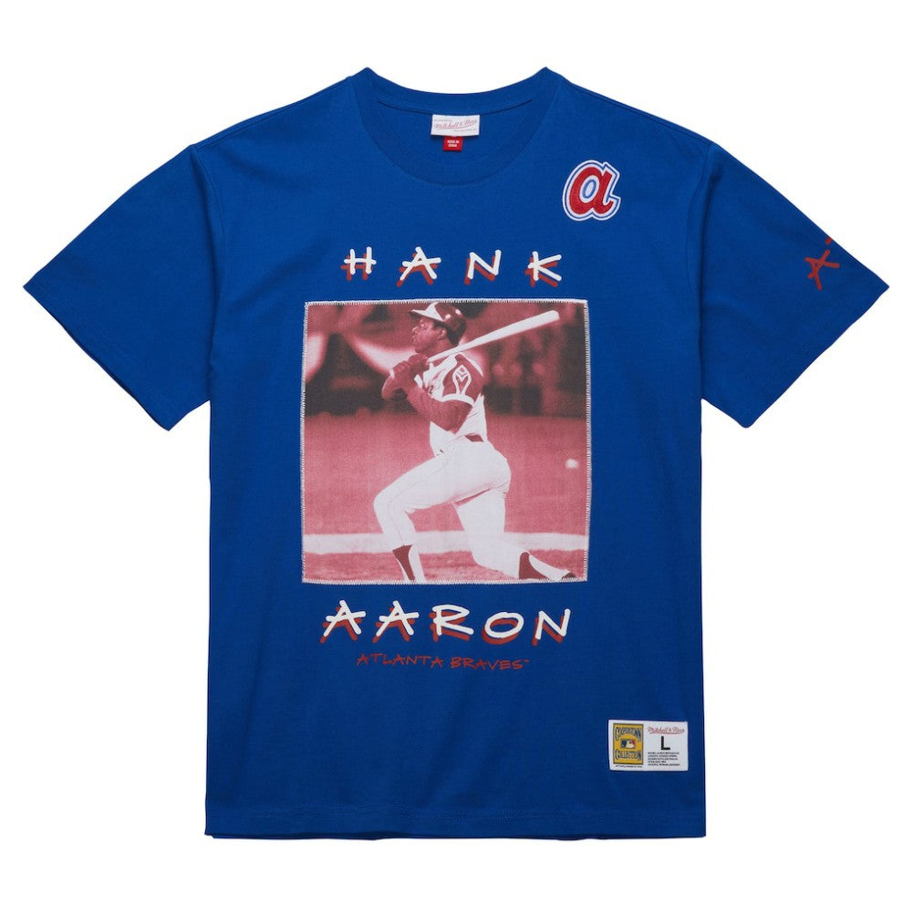 MLB Hank Aaron Atlanta Braves Mitchell & Ness Cooperstown Collection Heavyweight Premium Player Vintage Logo T-Shirt