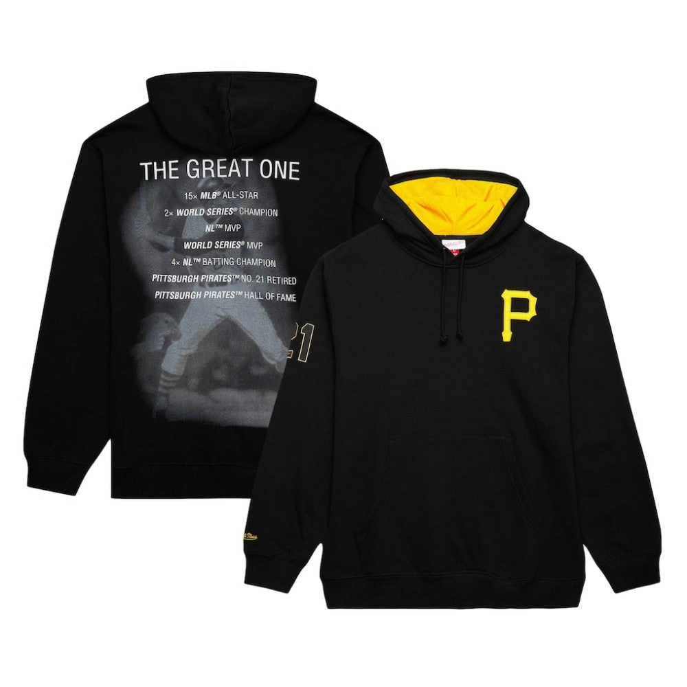 MLB Roberto Clemente Pittsburgh Pirates Mitchell & Ness Vintage Logo Name & Number Pullover Hoodie