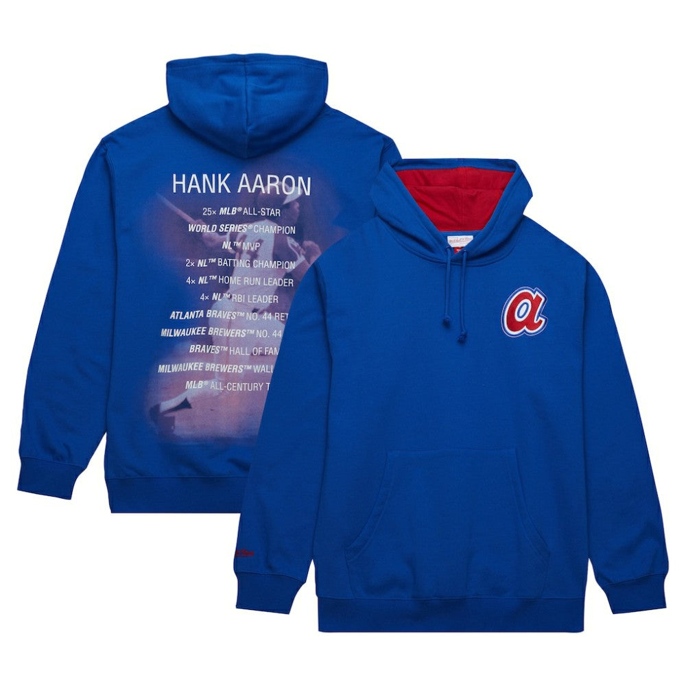 MLB Hank Aaron Atlanta Braves Mitchell & Ness Vintage Logo Name & Number Pullover Hoodie