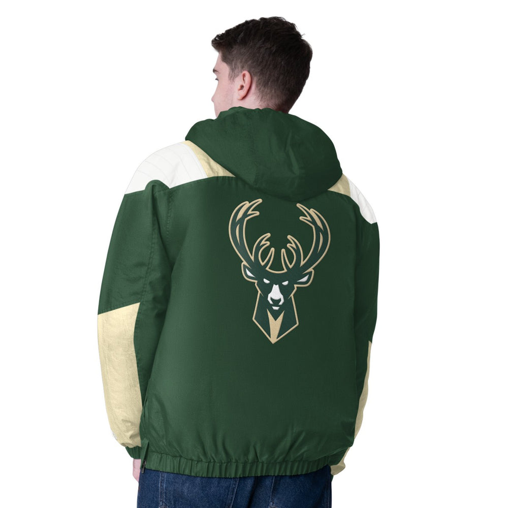 NBA Milwaukee Bucks Starter Charger Half-Zip Pullover Jacket- Hunter Green/Cream outlet
