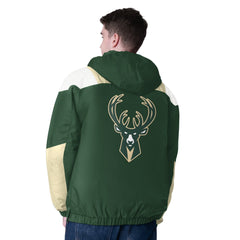 NBA Milwaukee Bucks Starter Charger Half-Zip Pullover Jacket- Hunter Green/Cream outlet