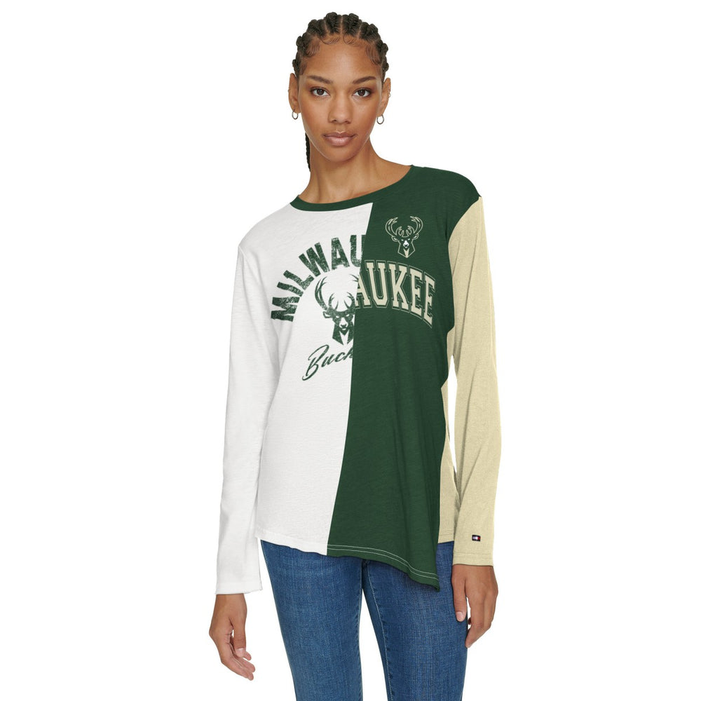 NBA Milwaukee Bucks Tommy Jeans Women's Amelia Color Blocked Long Sleeve T-Shirt