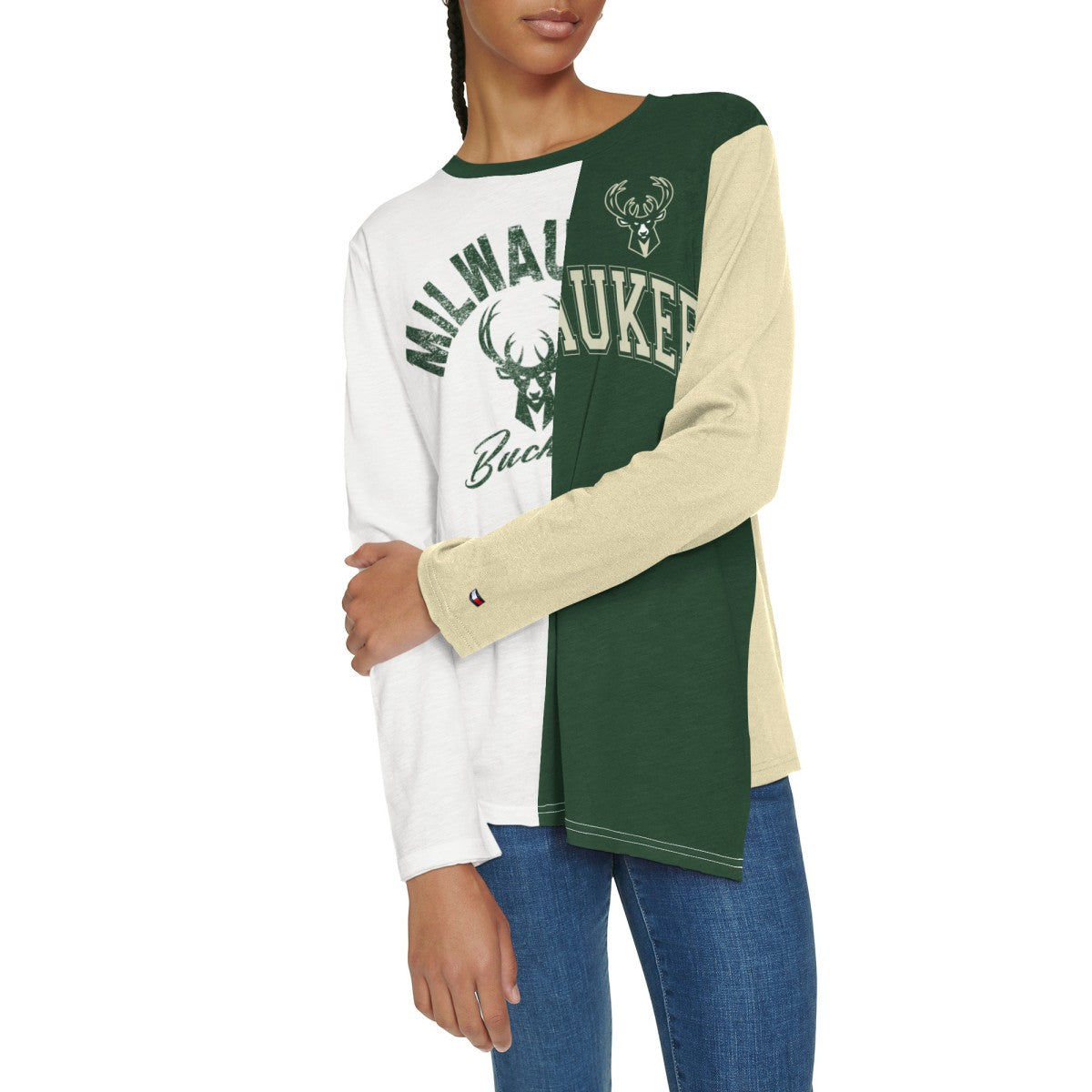 NBA Milwaukee Bucks Tommy Jeans Women's Amelia Color Blocked Long Sleeve T-Shirt