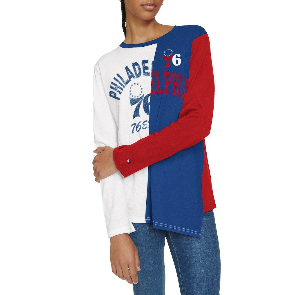 NBA Philadelphia 76ers Tommy Jeans Women's Amelia Color Blocked Long Sleeve T-Shirt