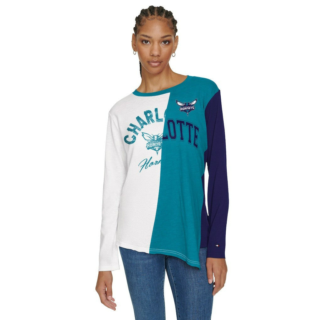 NBA Charlotte Hornets Tommy Jeans Women's Amelia Color Blocked Long Sleeve T-Shirt