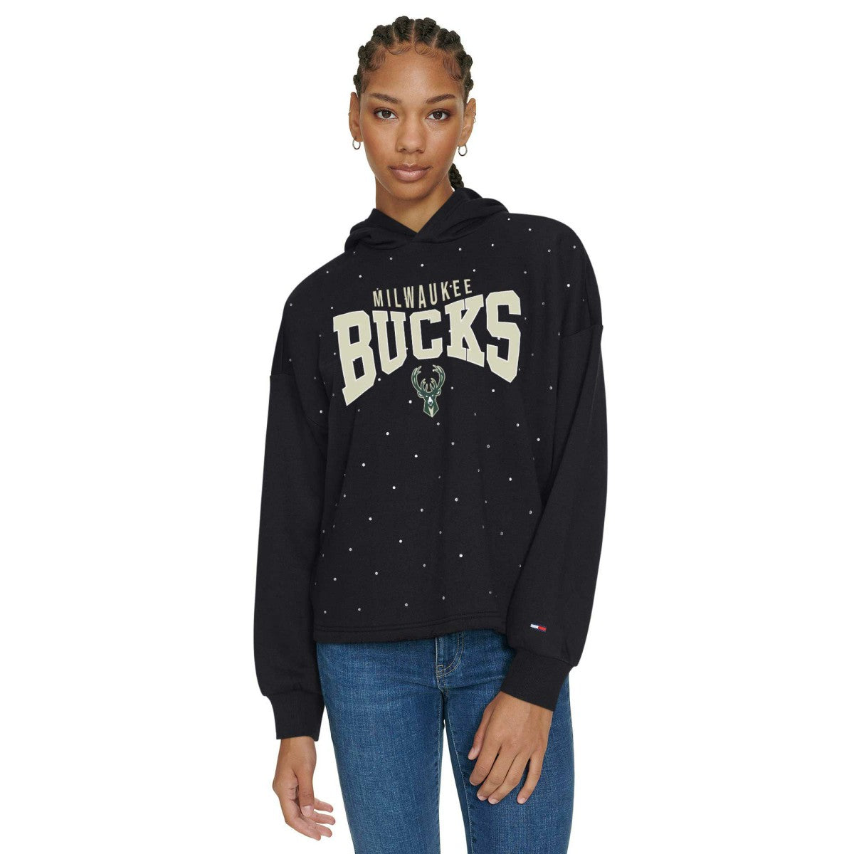 NBA Milwaukee Bucks Tommy Jeans Women's Stella Cropped Pullover Hoodie