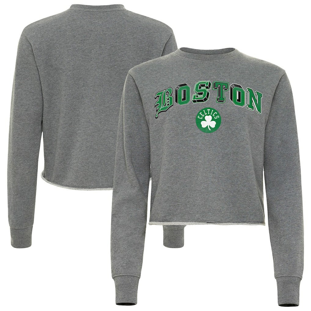 NBA Boston Celtics Sportiqe Women's Varsity Collection Kacey Cropped Pullover Sweatshirt