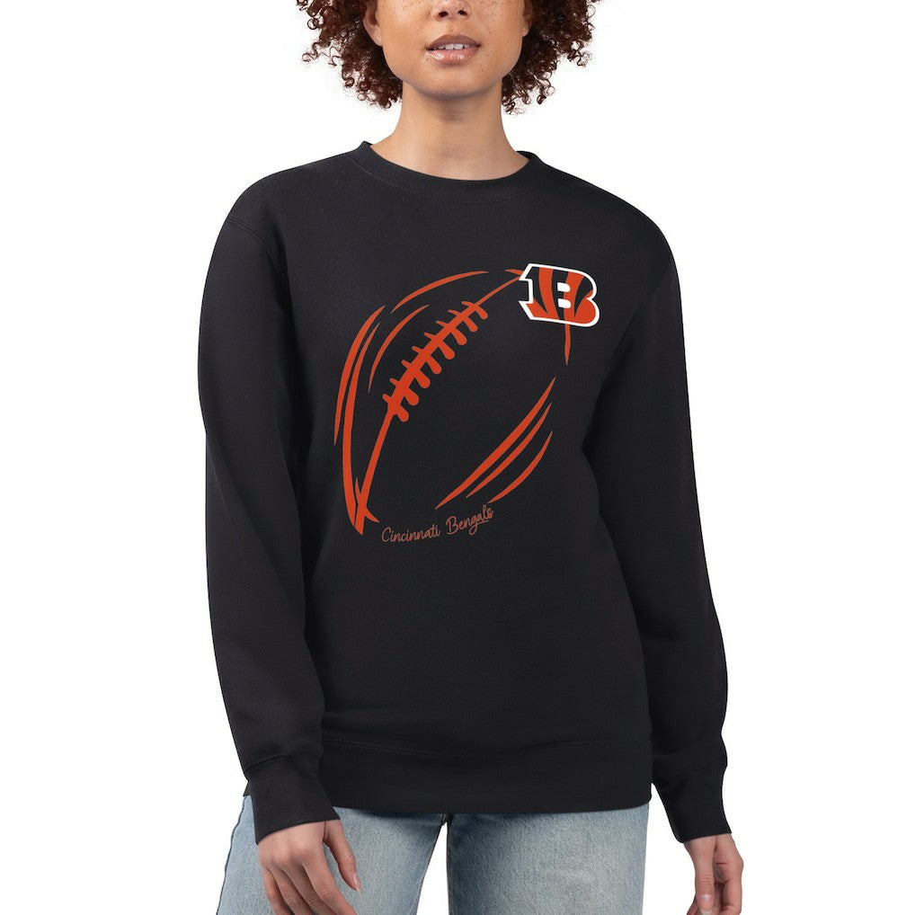 G-III 4Her by Carl Banks Women's Football Logo Graphic Fleece Tri-Blend Pullover Sweatshirt - Cincinnati Bengals