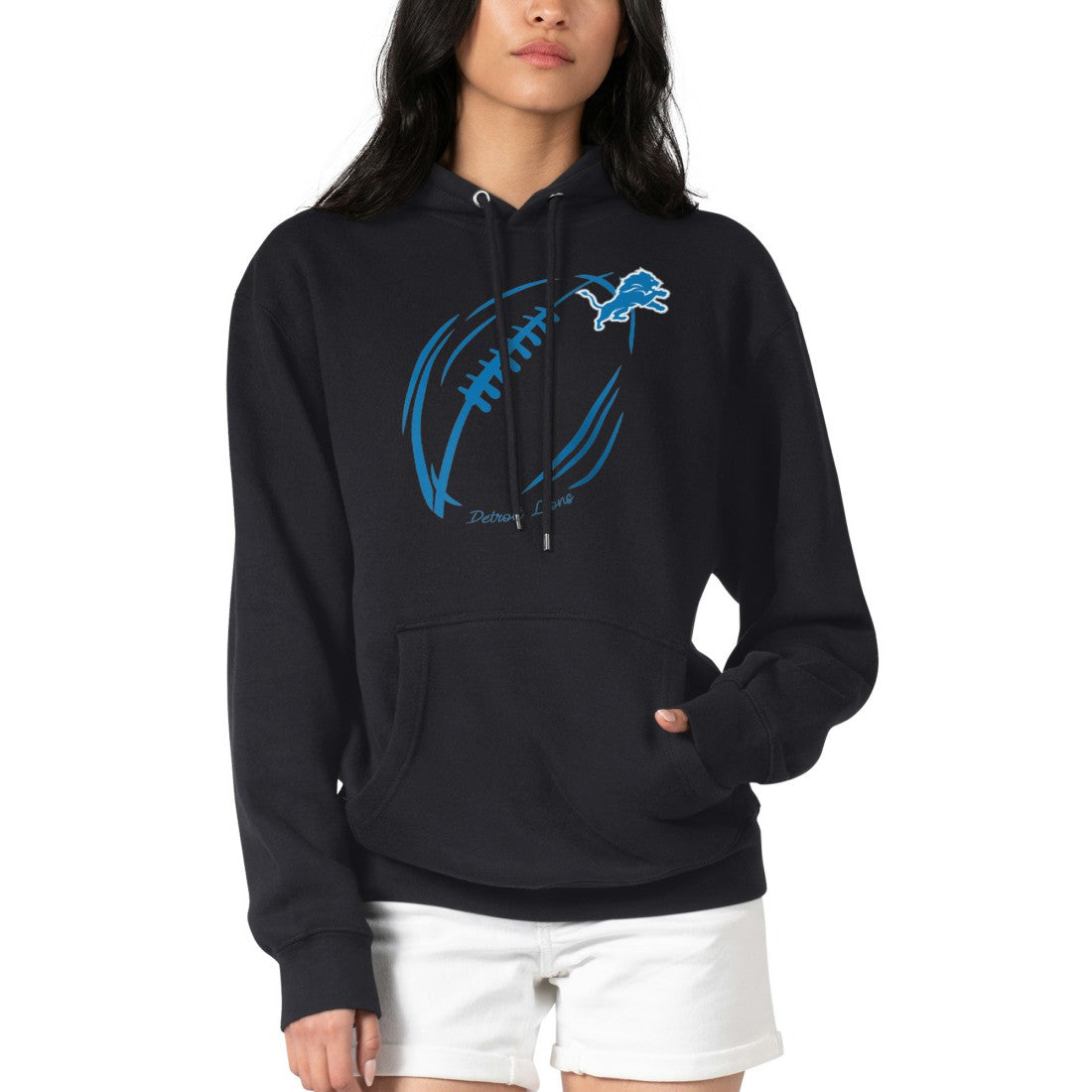 G-III 4Her by Carl Banks Women's Football Logo Fleece Tri-Blend Pullover Hoodie - Detroit Lions