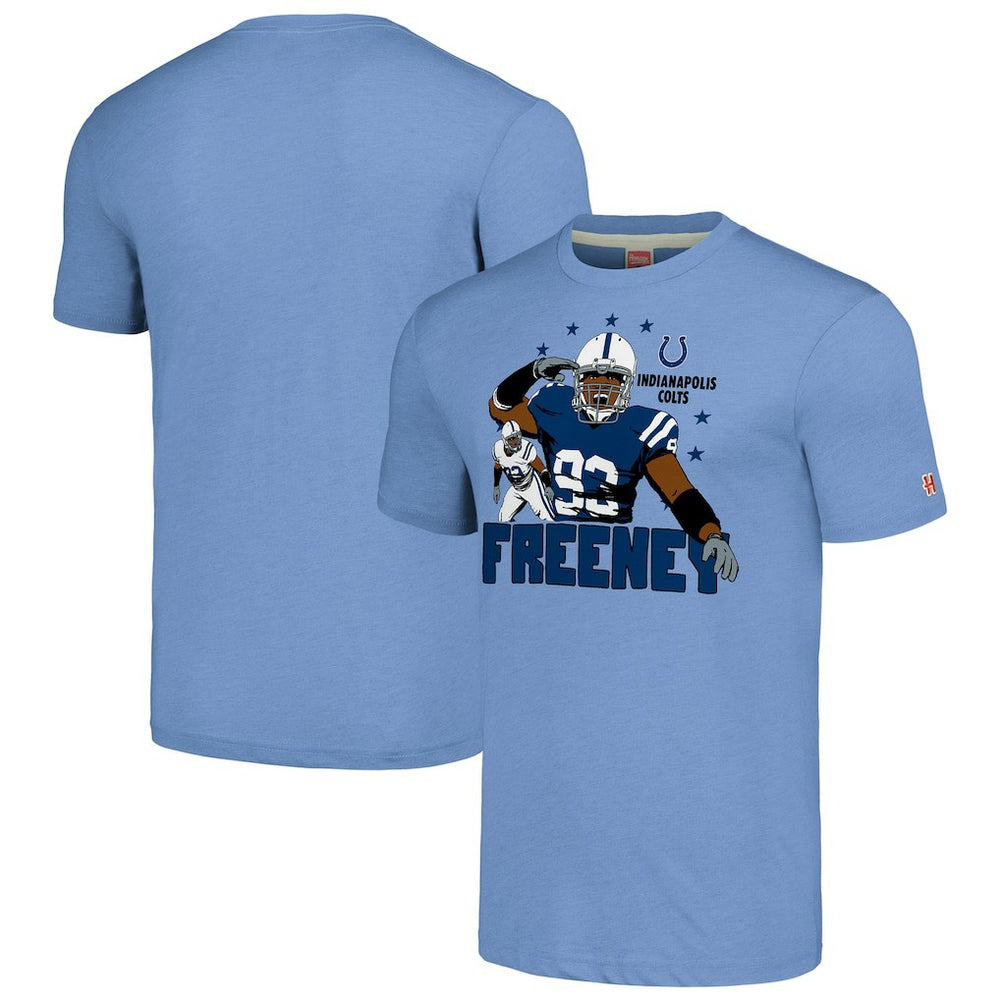Dwight Freeney  Homage Unisex Caricature Retired Player Tri-Blend T-Shirt - Indianapolis Colts