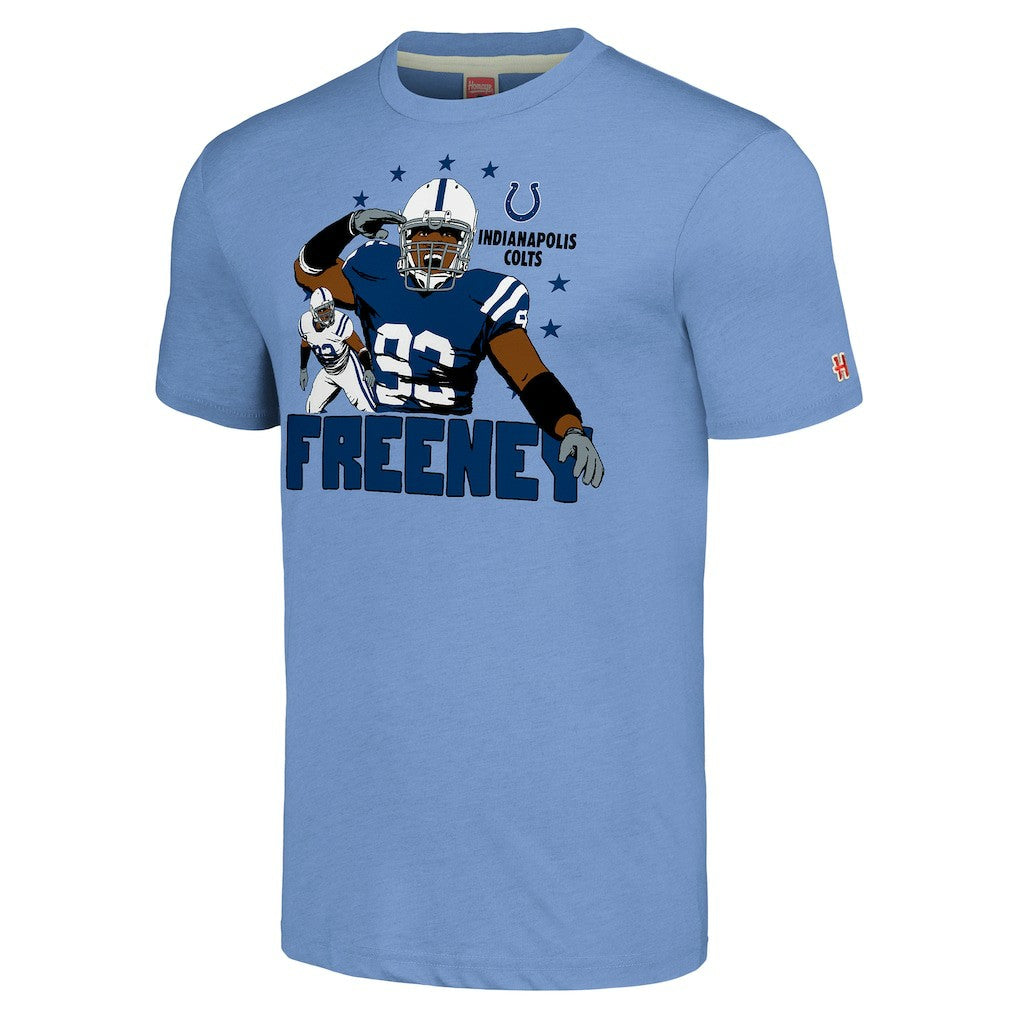 Dwight Freeney  Homage Unisex Caricature Retired Player Tri-Blend T-Shirt - Indianapolis Colts