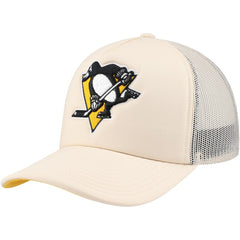 NHL Cream Pittsburgh Penguins Mitchell & Ness Foam Front Trucker Adjustable Hat