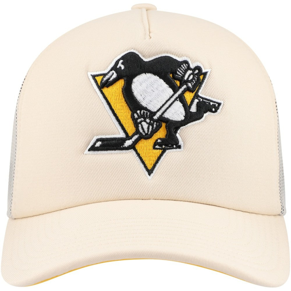 NHL Cream Pittsburgh Penguins Mitchell & Ness Foam Front Trucker Adjustable Hat