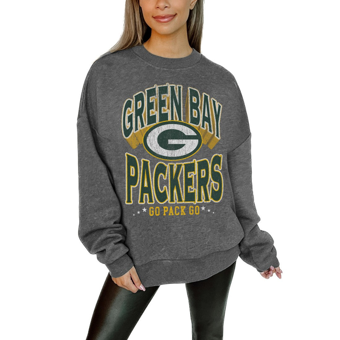 Gameday Couture Women's Oversized Long Weekend Premium Fleece Drop Shoulder Pullover Sweatshirt - Green Bay Packers