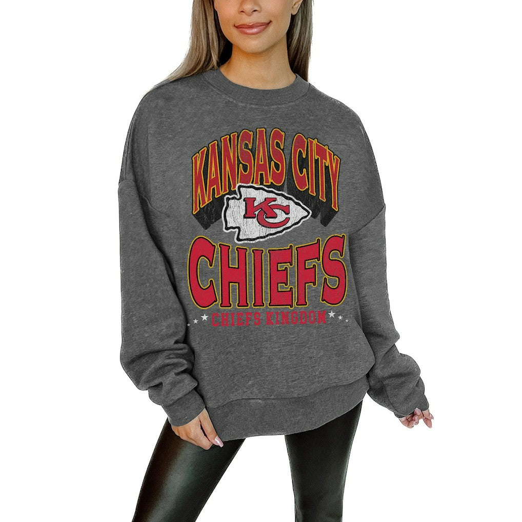 Gameday Couture Women's Oversized Long Weekend Premium Fleece Drop Shoulder Pullover Sweatshirt - Kansas City Chiefs
