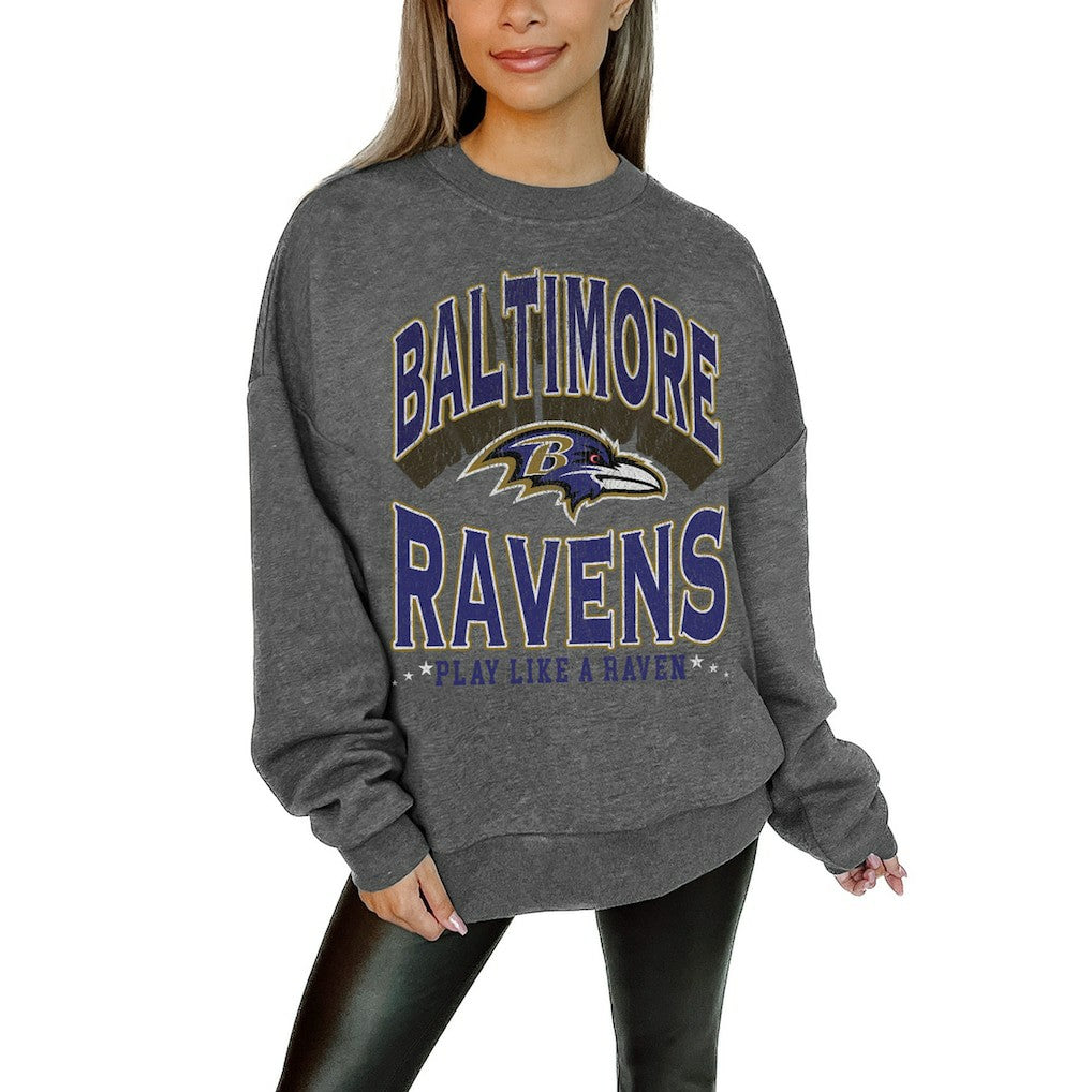 Gameday Couture Women's Oversized Long Weekend Premium Fleece Drop Shoulder Pullover Sweatshirt - Baltimore Ravens
