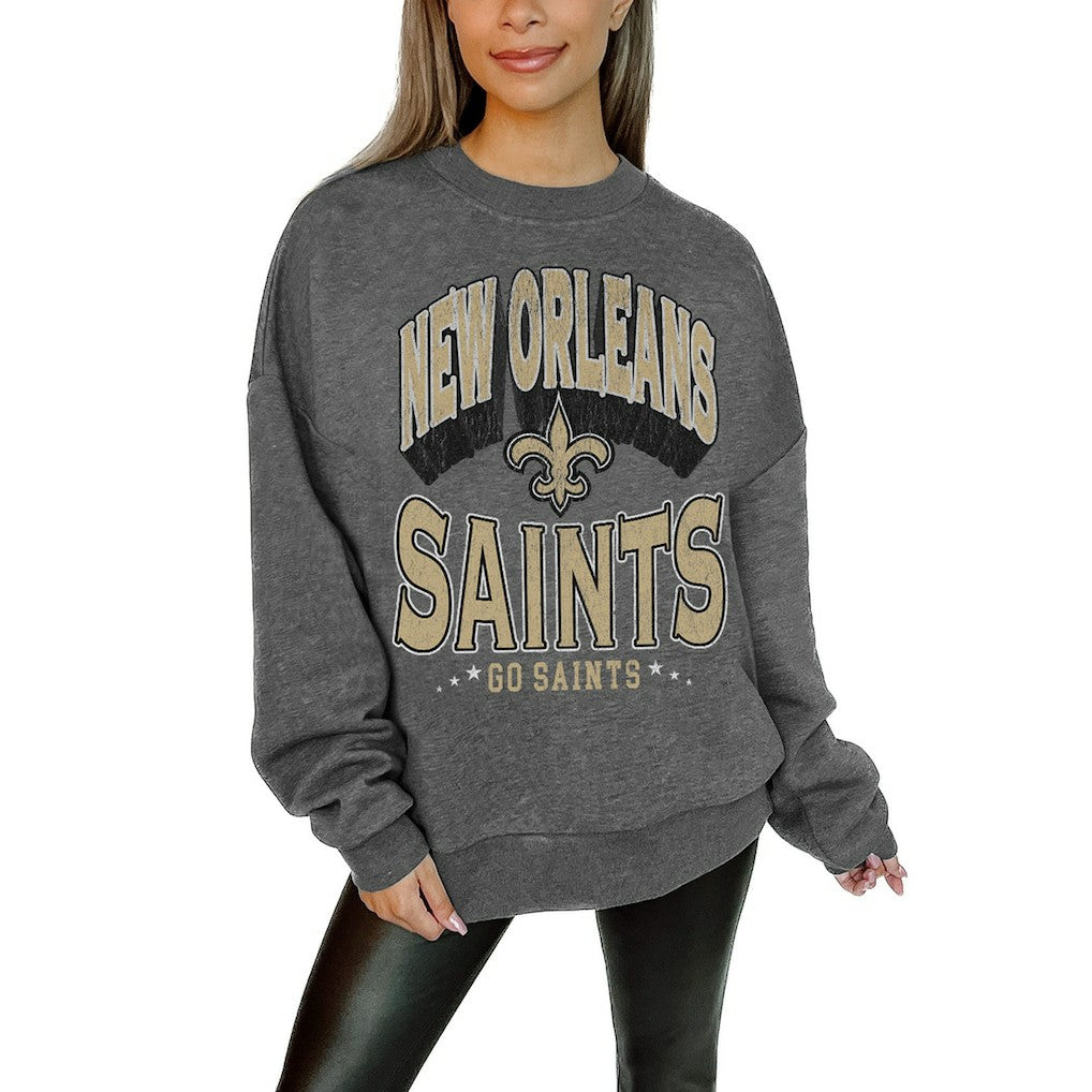 Gameday Couture Women's Oversized Long Weekend Premium Fleece Drop Shoulder Pullover Sweatshirt - New Orleans Saints