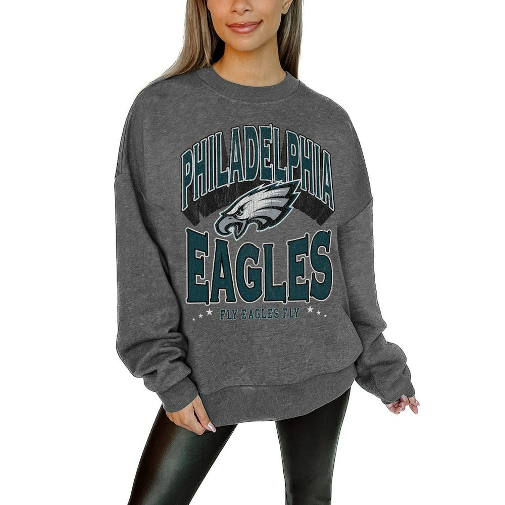 Gameday Couture Women's Oversized Long Weekend Premium Fleece Drop Shoulder Pullover Sweatshirt - Philadelphia Eagles