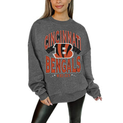 Gameday Couture Women's Oversized Long Weekend Premium Fleece Drop Shoulder Pullover Sweatshirt - Cincinnati Bengals