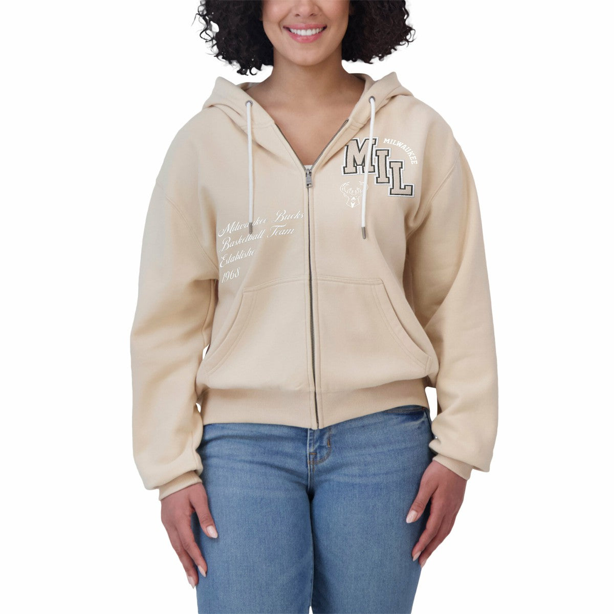 NBA Milwaukee Bucks WEAR by Erin Andrews Women's Plus Size Tonal Felt Patch Full-Zip Hoodie