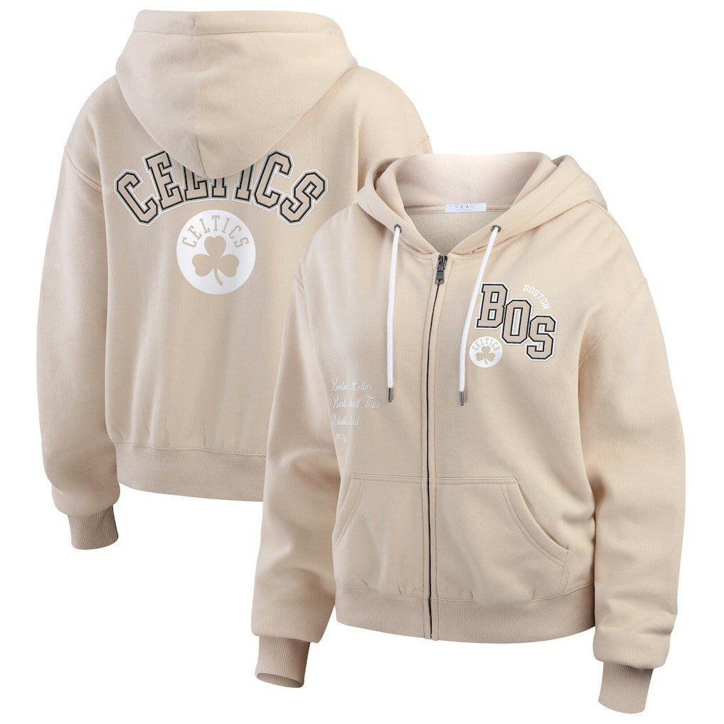 NBA Boston Celtics WEAR by Erin Andrews Women's Plus Size Tonal Felt Patch Full-Zip Hoodie
