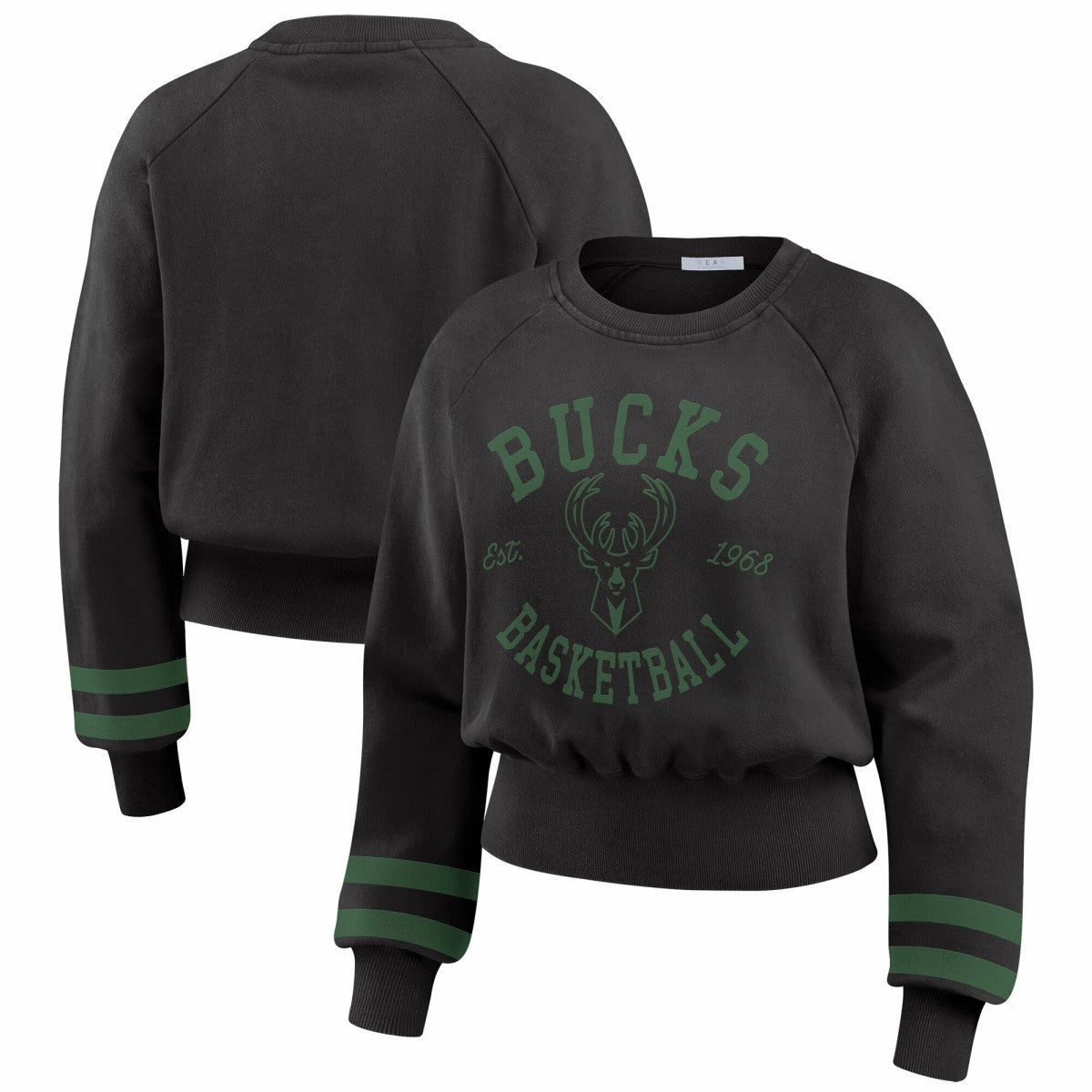NBA Milwaukee Bucks WEAR by Erin Andrews Women's Vintage Raglan Cropped Pullover Sweatshirt