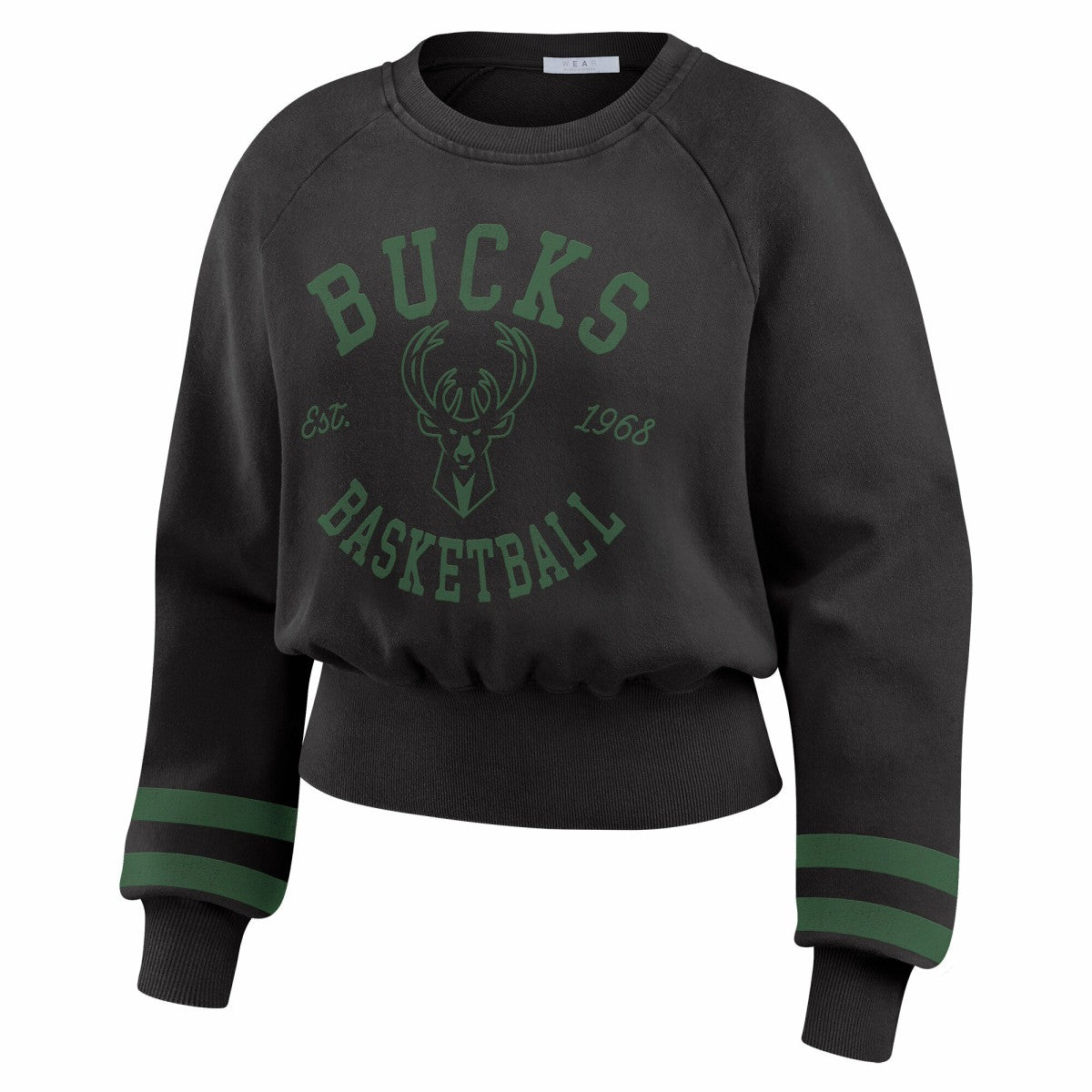NBA Milwaukee Bucks WEAR by Erin Andrews Women's Vintage Raglan Cropped Pullover Sweatshirt
