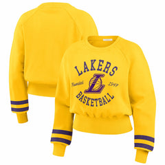 NBA Los Angeles Lakers WEAR by Erin Andrews Women's Vintage Raglan Cropped Pullover Sweatshirt