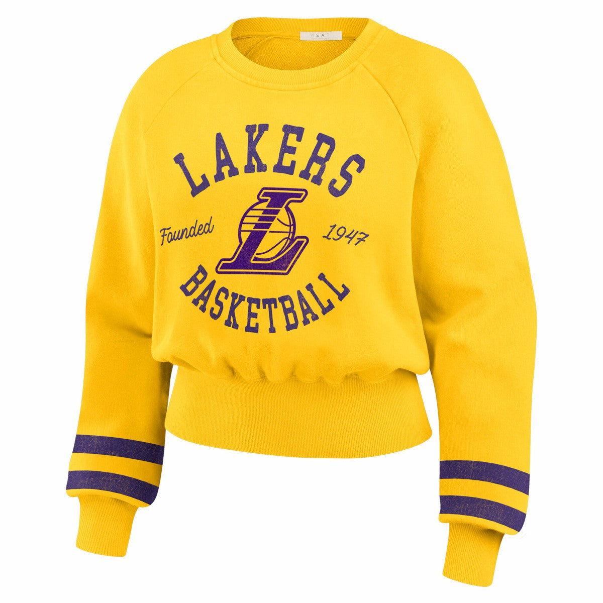 NBA Los Angeles Lakers WEAR by Erin Andrews Women's Vintage Raglan Cropped Pullover Sweatshirt