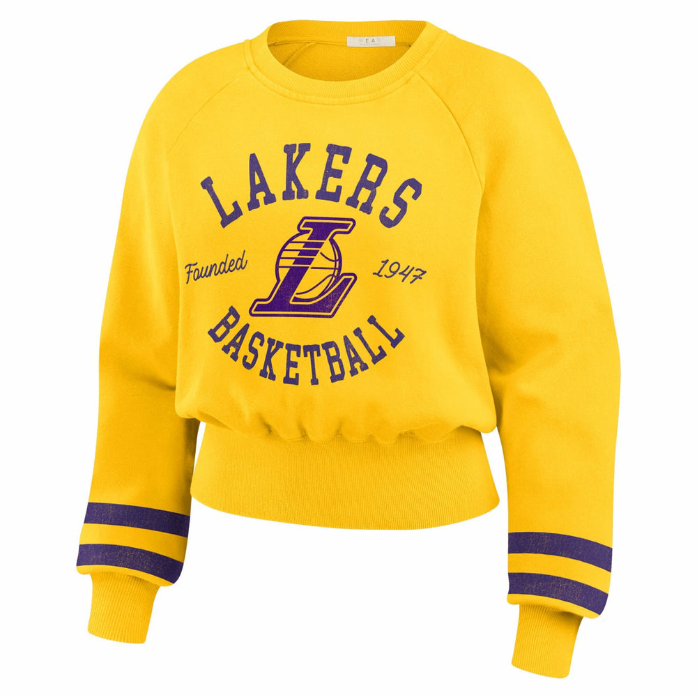 NBA Los Angeles Lakers WEAR by Erin Andrews Women's Vintage Raglan Cropped Pullover Sweatshirt