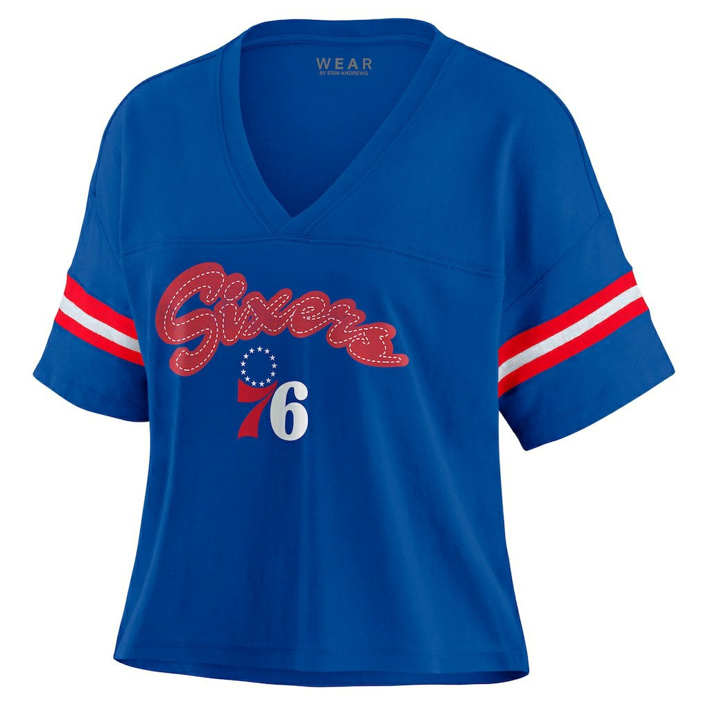 NBA Philadelphia 76ers WEAR by Erin Andrews Women's Color Block Boxy V-Neck T-Shirt