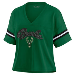 NBA Milwaukee Bucks WEAR by Erin Andrews Women's Color Block Boxy V-Neck T-Shirt