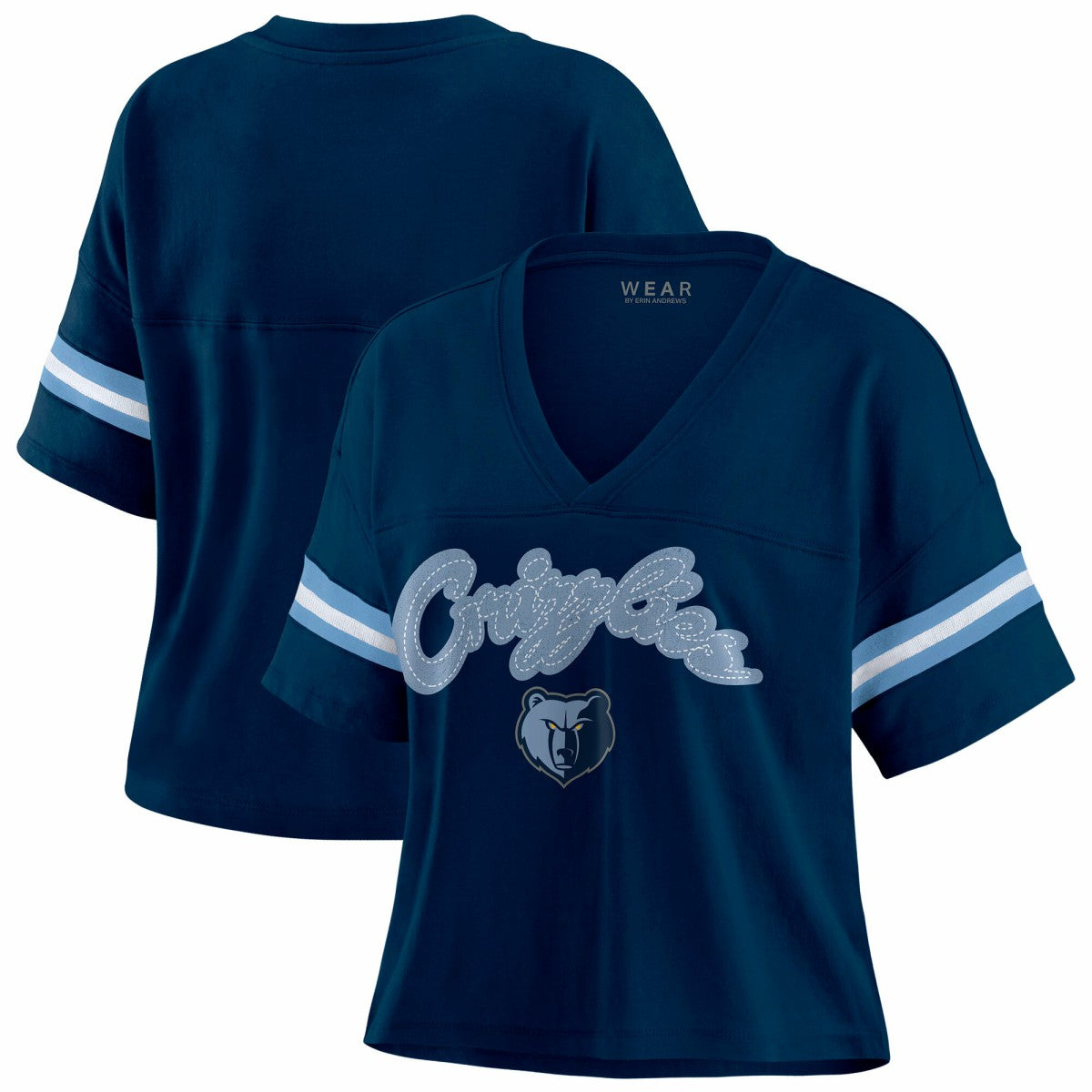 NBA Memphis Grizzlies WEAR by Erin Andrews Women's Color Block Boxy V-Neck T-Shirt