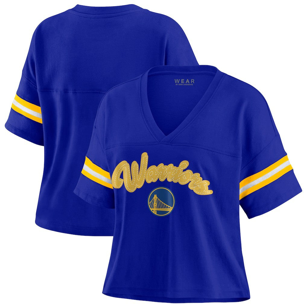 NBA Golden State Warriors WEAR by Erin Andrews Women's Plus Size Color Block Boxy V-Neck T-Shirt sale