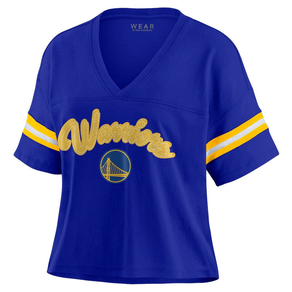 NBA Golden State Warriors WEAR by Erin Andrews Women's Plus Size Color Block Boxy V-Neck T-Shirt sale
