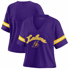NBA Los Angeles Lakers WEAR by Erin Andrews Women's Plus Size Color Block Boxy V-Neck T-Shirt
