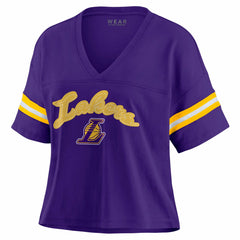NBA Los Angeles Lakers WEAR by Erin Andrews Women's Plus Size Color Block Boxy V-Neck T-Shirt