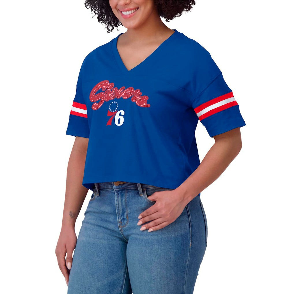 NBA Philadelphia 76ers WEAR by Erin Andrews Women's Plus Size Color Block Boxy V-Neck T-Shirt