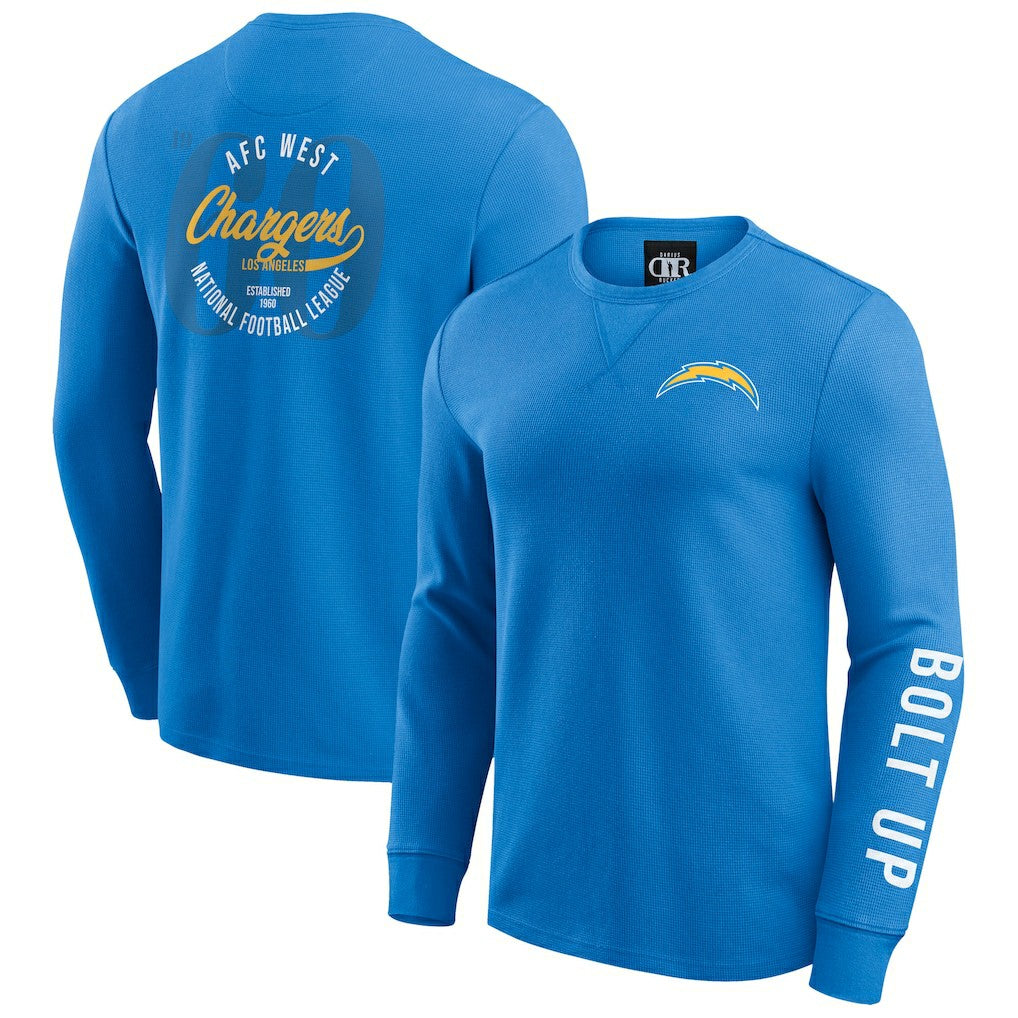 Darius Rucker Collection Washed Waffle-Knit Long Sleeve T-Shirt - Los Angeles Chargers