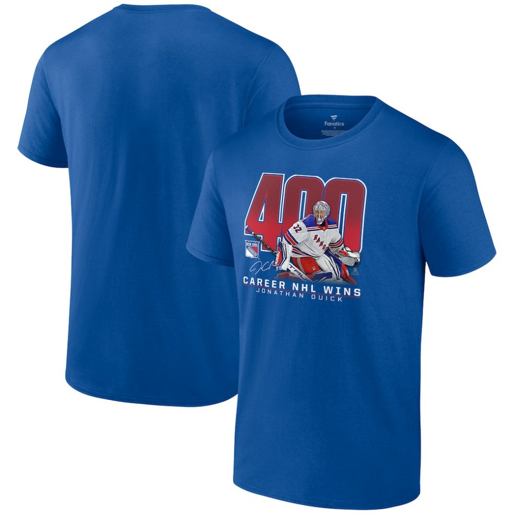 NHL Blue Jonathan Quick New York Rangers 400 Career Wins T-Shirt