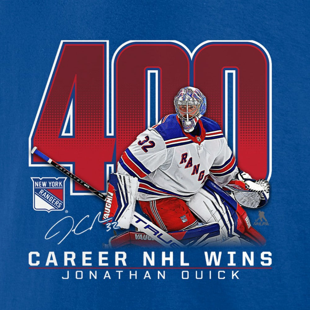 NHL Blue Jonathan Quick New York Rangers 400 Career Wins T-Shirt