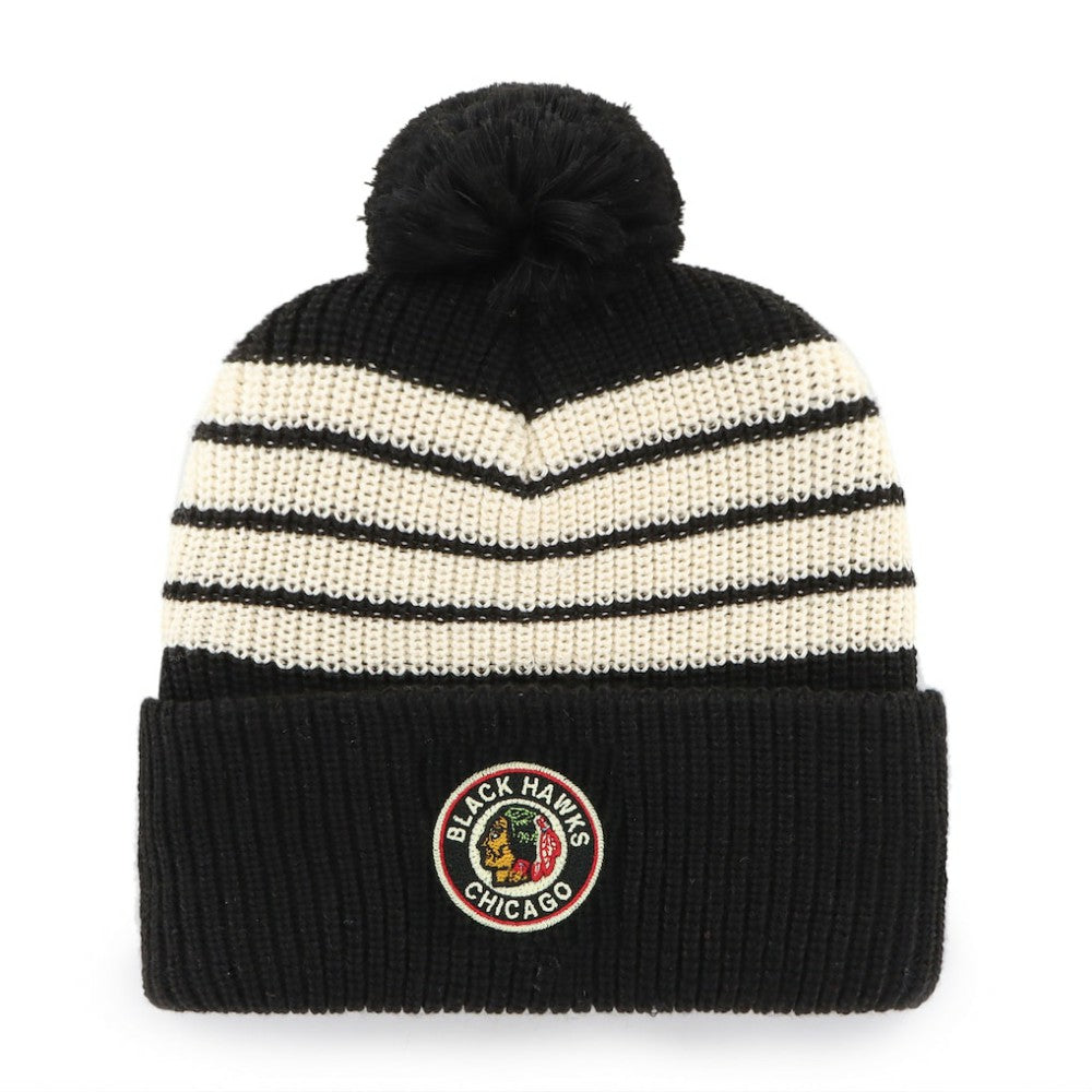 NHL Black Chicago Blackhawks '47 Old Time Hockey Barn Cuffed Knit Hat with Pom