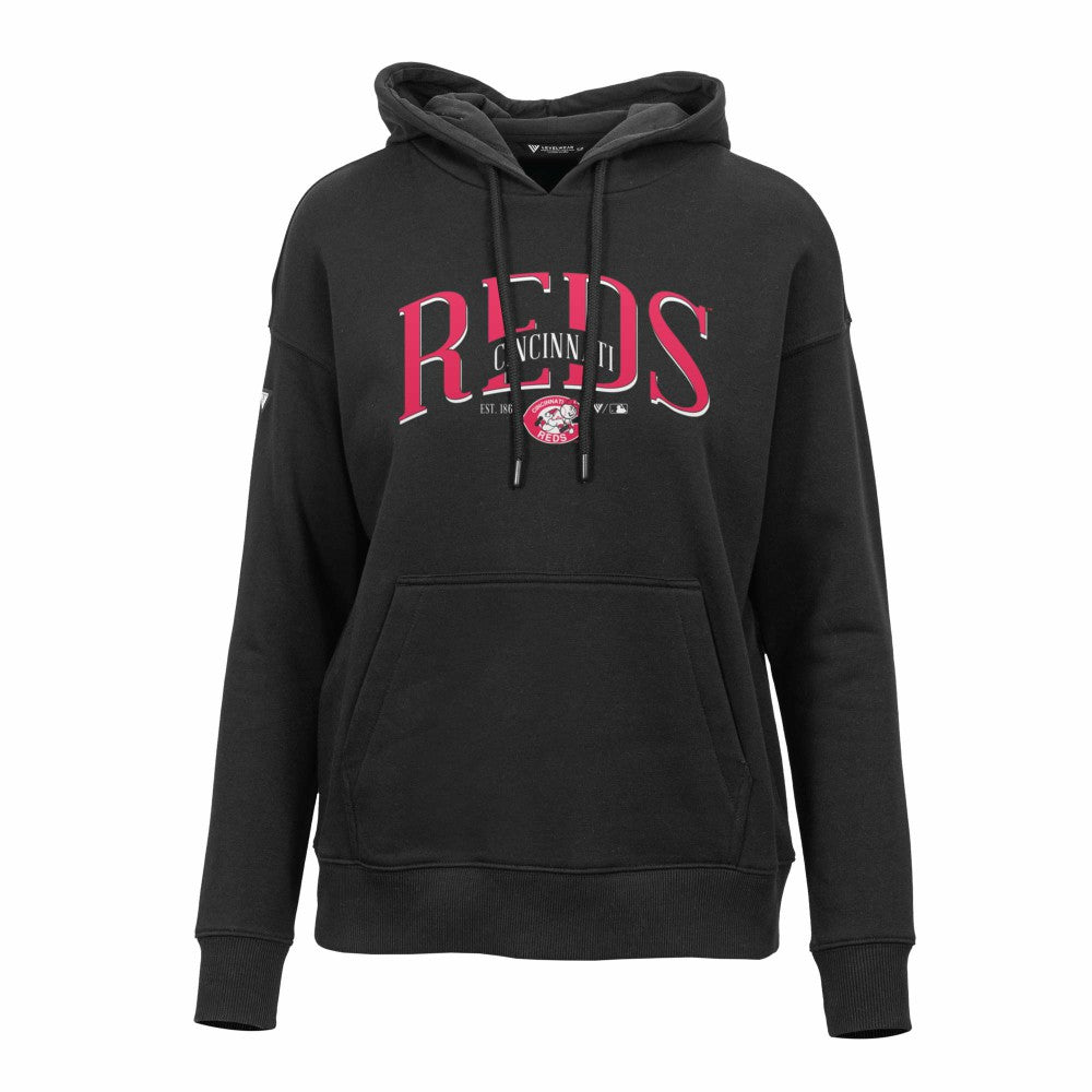 MLB Cincinnati Reds Levelwear Women's Adorn Cooperstown Collection Retro Spellout Pullover Hoodie
