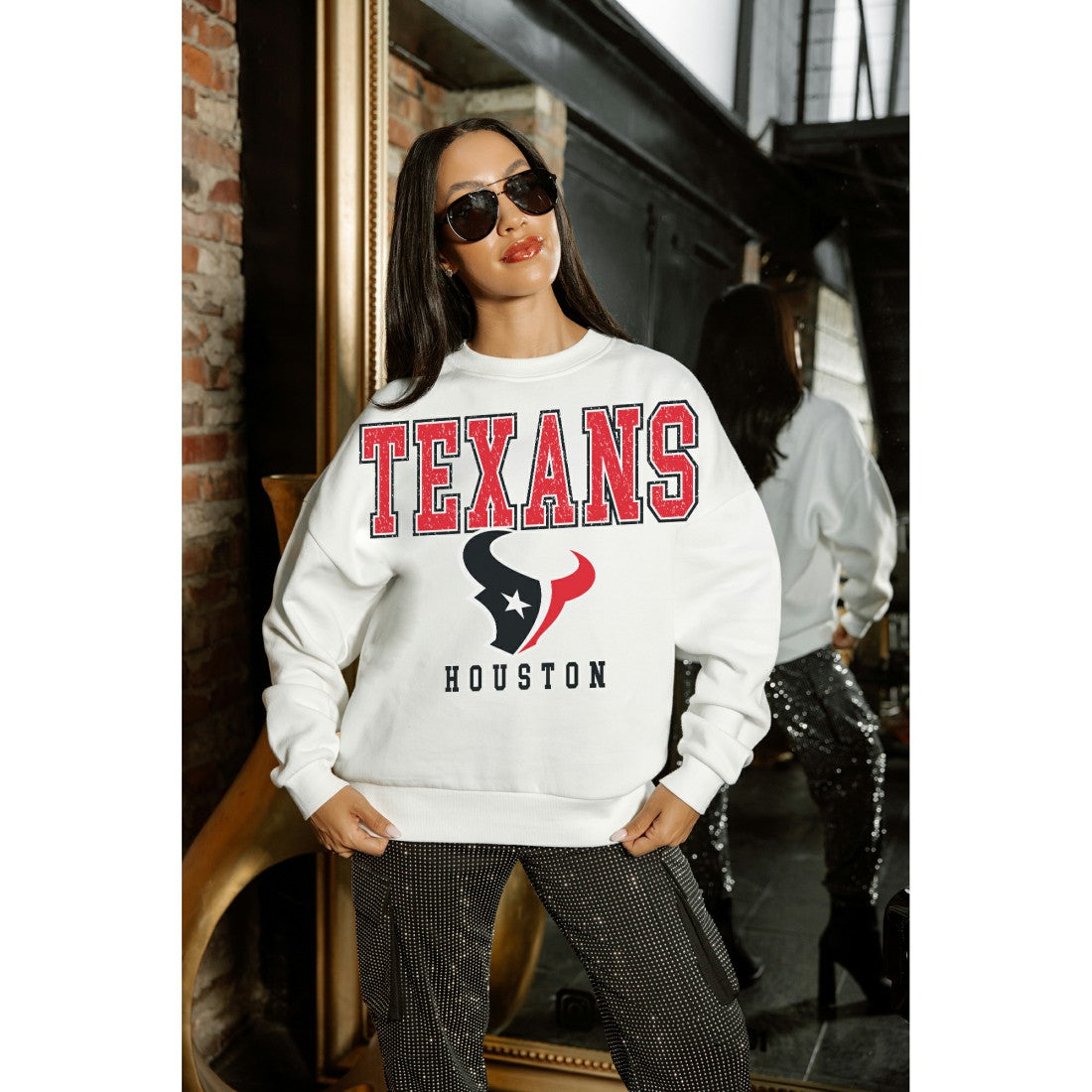 Gameday Couture Women's Sunday Drives Oversized Crewneck Pullover Sweatshirt - Houston Texans