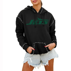 Gameday Couture Women's Oversized Catch the Vibe Studded Pullover Hoodie - New York Jets