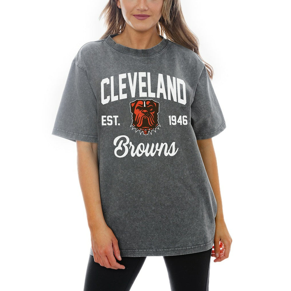 Gameday Couture Women's Titan Tackle Relaxed Fit Washed T-Shirt - Cleveland Browns